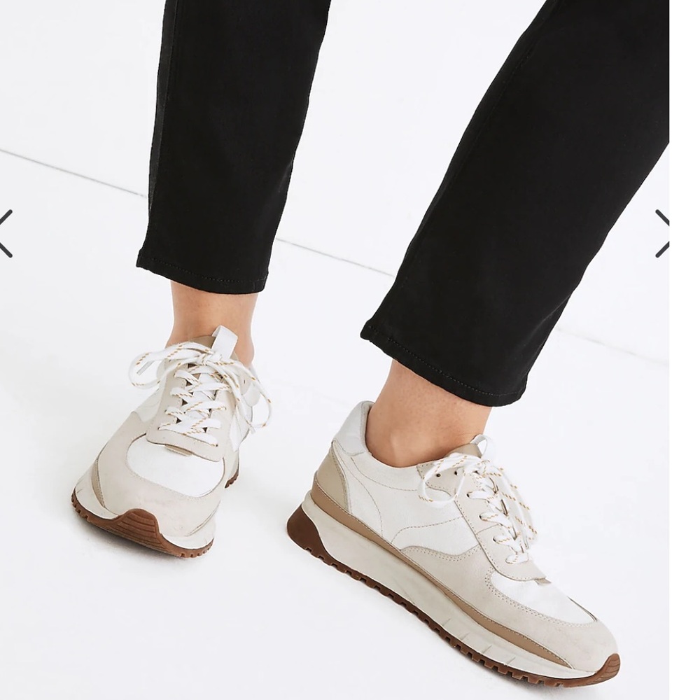 Madewell Kickoff Trainer Sneakers white tan neutral leather chunky 8